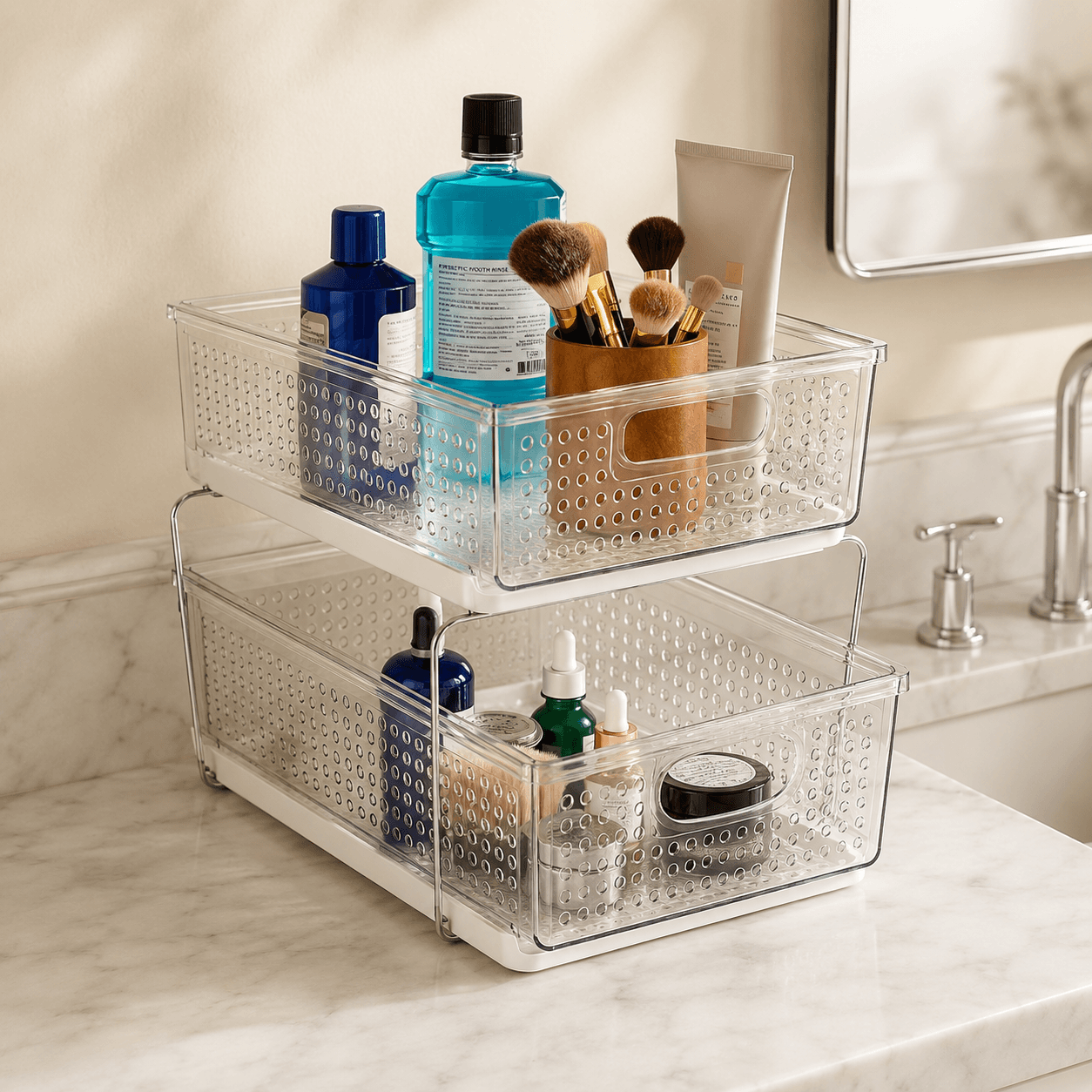 Original editorial render of a madesmart 2-Tier Sliding Basket Organizer